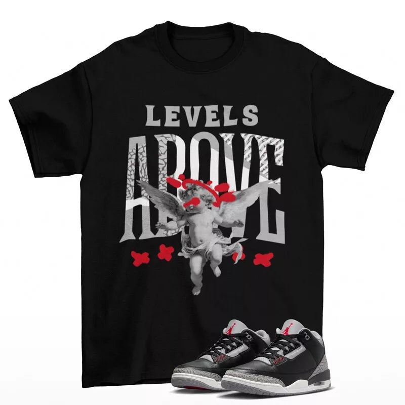 Levels Sneaker Shirt to Match Jordan 3 Retro OG Black Cement DN3707-010 T-Shirt, Sneaker Match Tee
