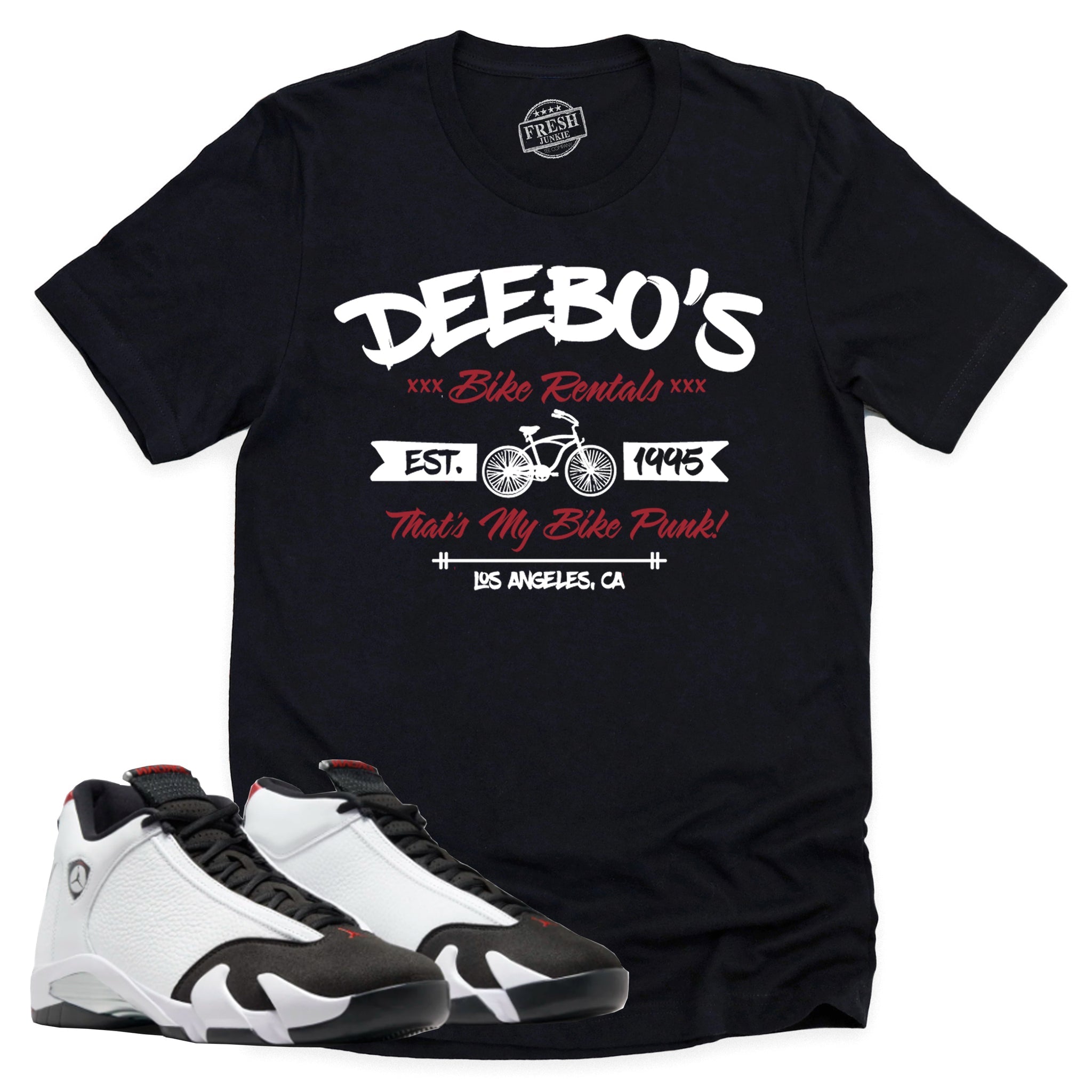 Deebo's Bike Shop Shirt, Air Jordan 14 Black Toe Shirt Match Sneaker ,487471-160 T-Shirt, Sneaker Match Tee