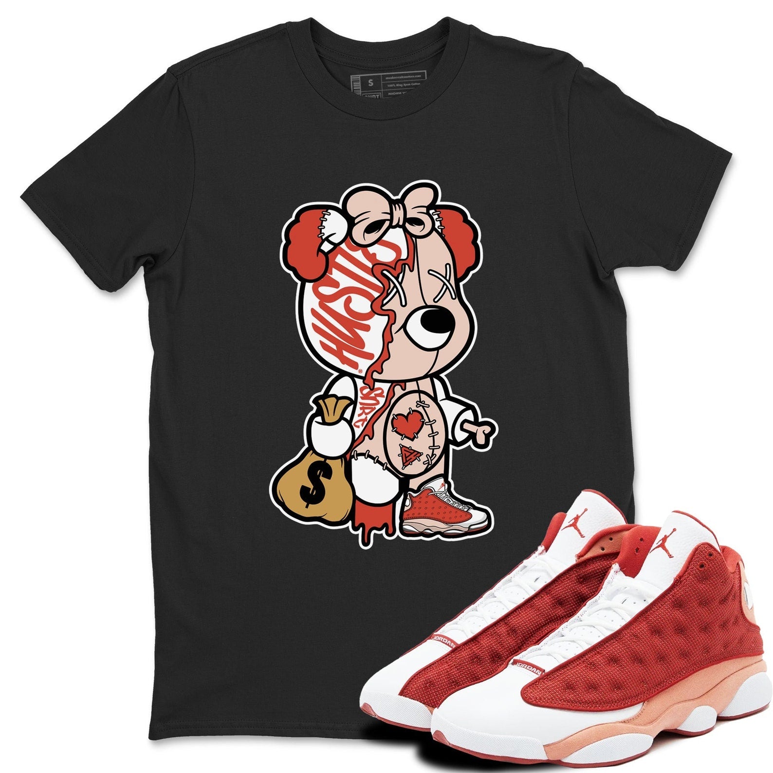 Stitched Hustle Bear - Sneaker Shirts To Match Jordans AJ13 Dune Red, DJ5982-601 T-Shirt, Sneaker Match Tee
