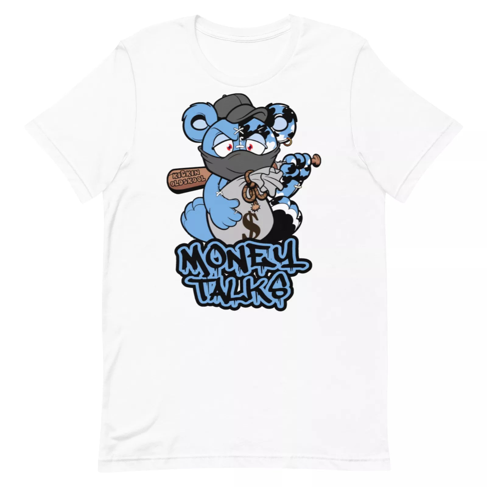 Shirt to Match Jordan 4 Retro University Blue - Money Talks Camo Bear Sneaker Tee CT8527-400 T-Shirt, Sneaker Match Tee