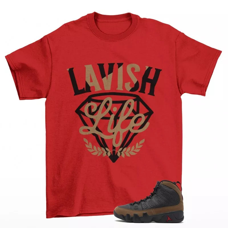 Lavish Sneaker Shirt Red to Match Jordan 9 Retro Olive HV4794-030 T-Shirt, Sneaker Match Tee