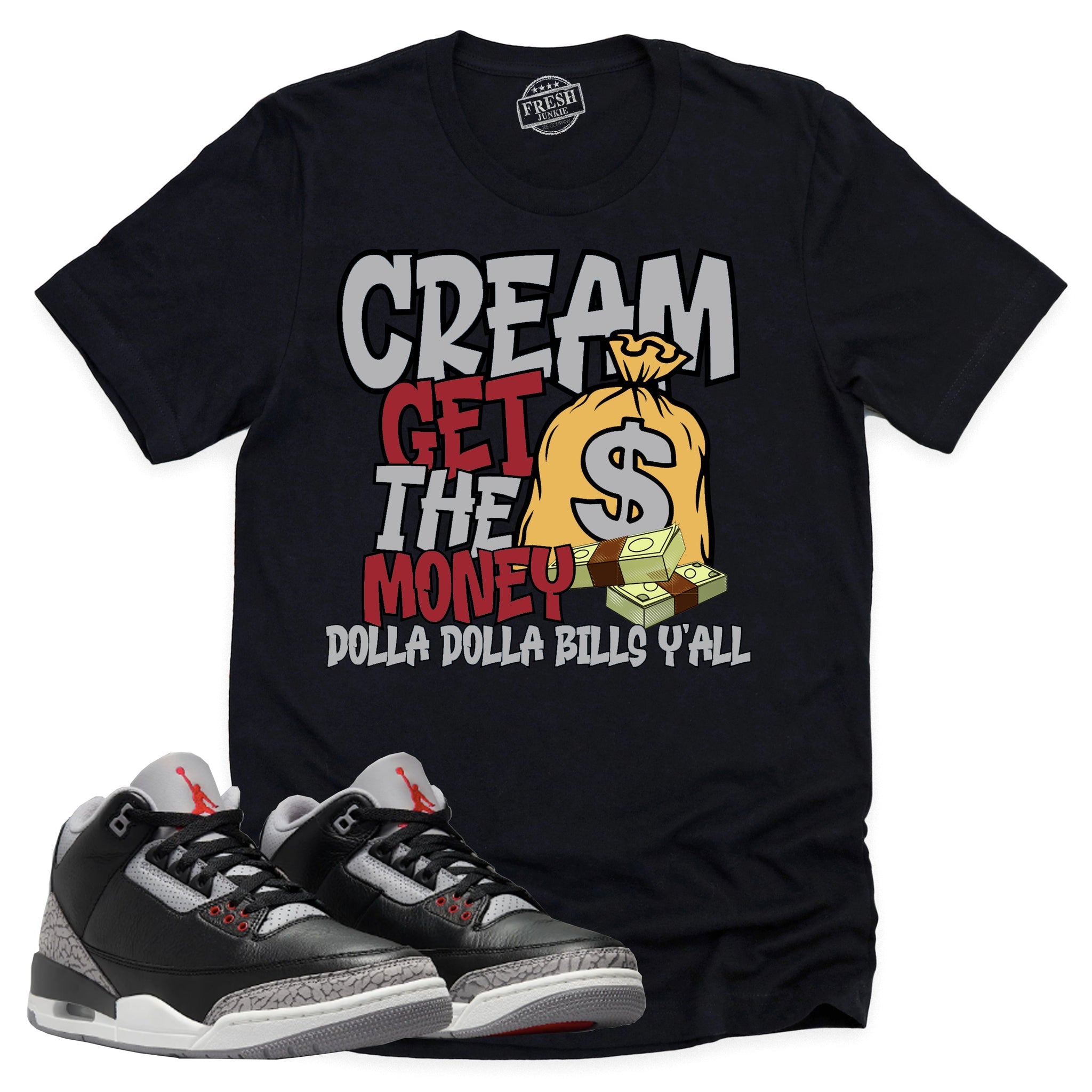 Cream Shirt, Retro Air Jordan 3 Black Cement Shirt Match Sneaker ,854262-001 T-Shirt, Sneaker Match Tee