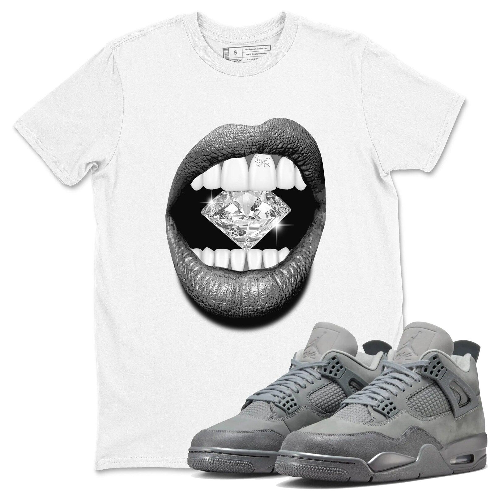 Lips Diamond Sneaker T-Shirt To Match Jordan 4s Wet Cement, FQ7928-001 T-Shirt, Sneaker Match Tee