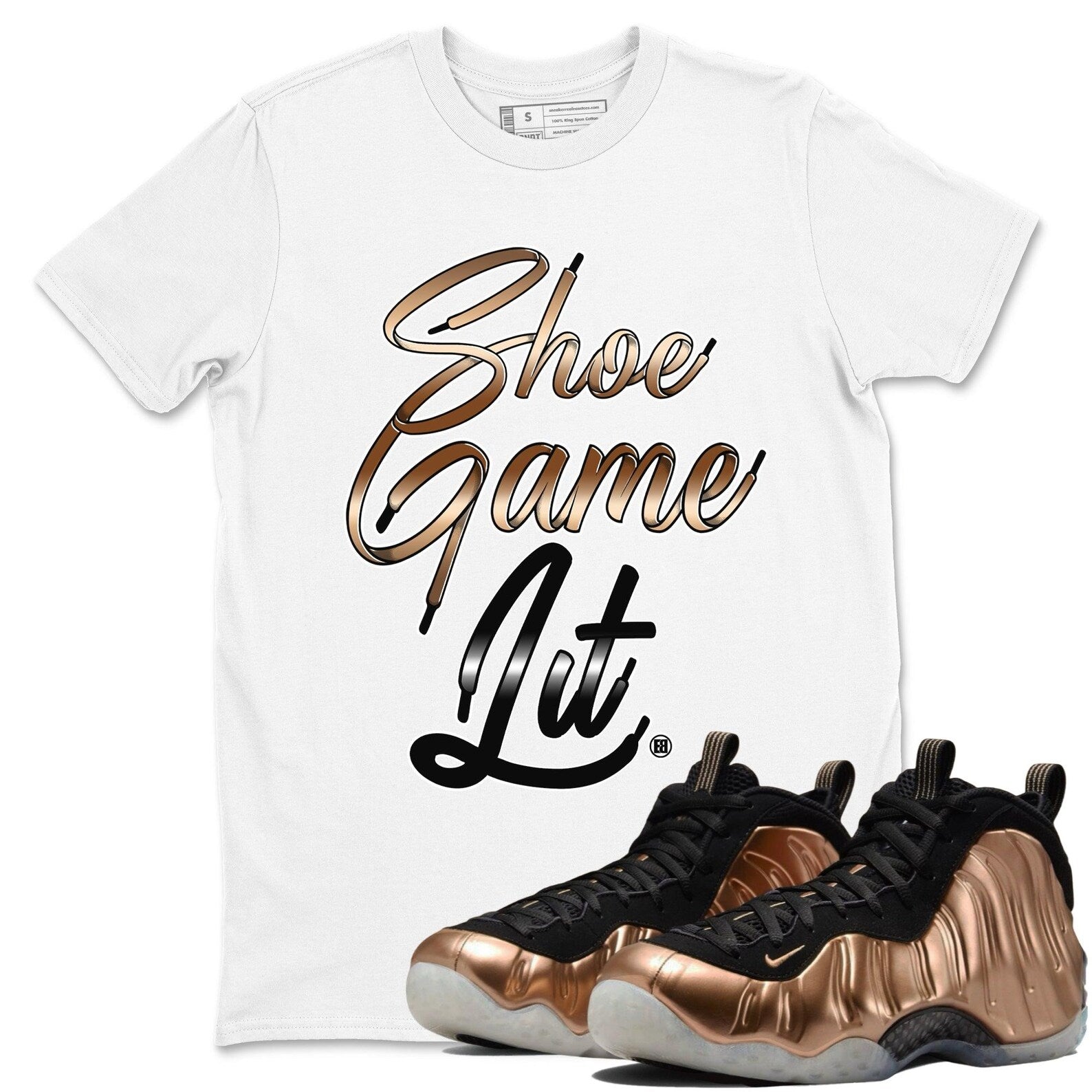 Shoe Game Lit Shoe Lace - Air Foamposite One Metallic Copper, FZ9902-001 T-Shirt, Sneaker Match Tee