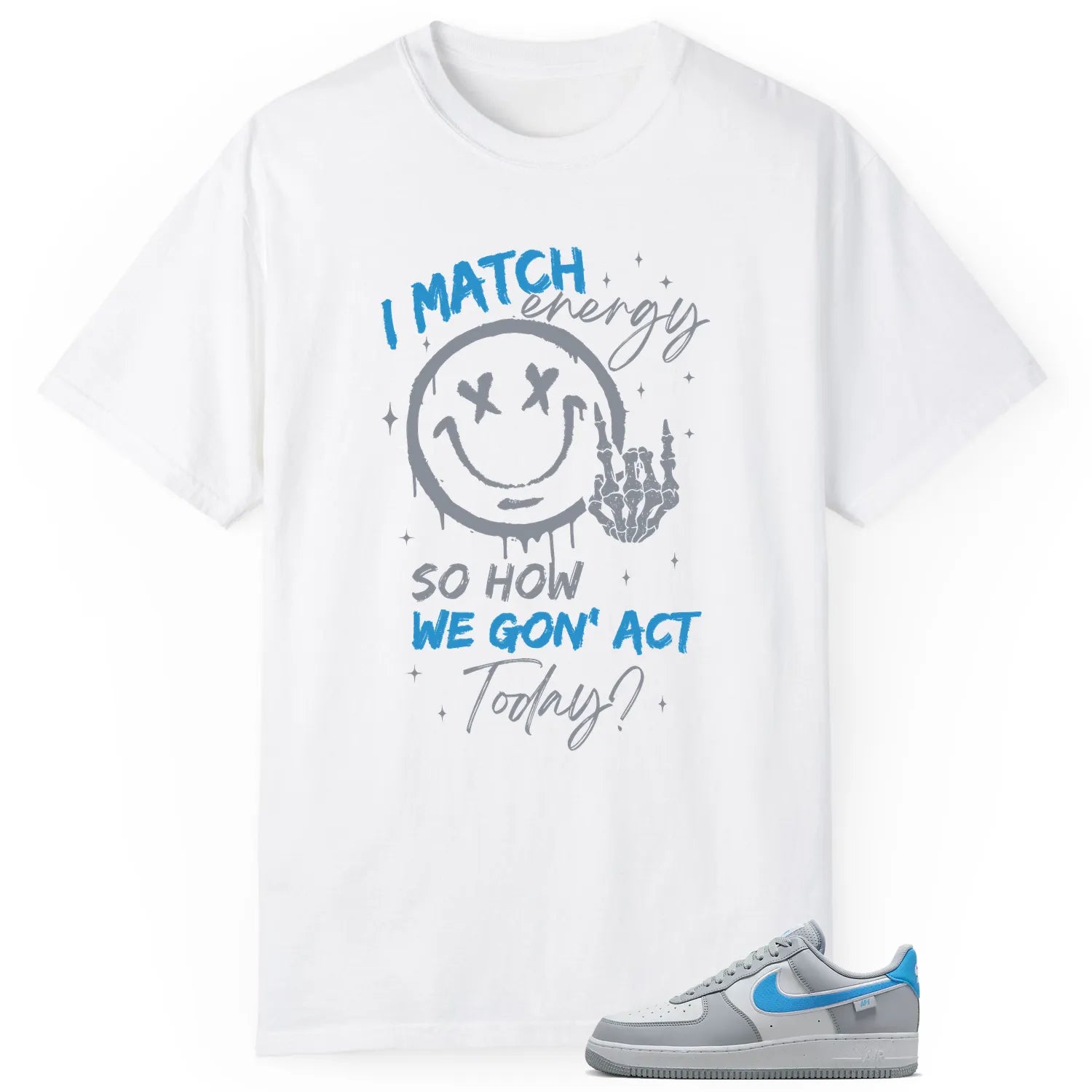Air Force 1 Low '07 Next Nature Wolf Grey University Blue Matching Tee Shirt  Match Energy HM0721-001 T-Shirt, Sneaker Match Tee