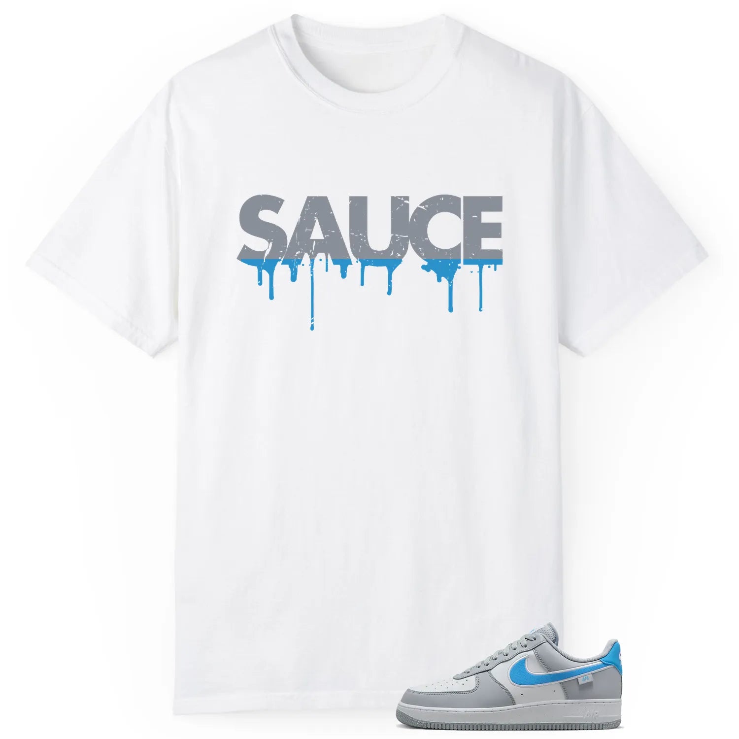 Sauce Tee to Match Your Air Force 1 Low '07 Next Nature Wolf Grey University Blue HM0721-001 T-Shirt, Sneaker Match Tee