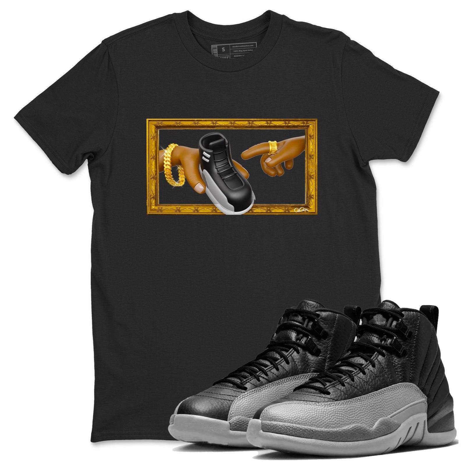 The Creation Of Adam Unisex Shirts To Match Jordans 12s Retro Black Wolf Grey, CT8013-010 T-Shirt, Sneaker Match Tee