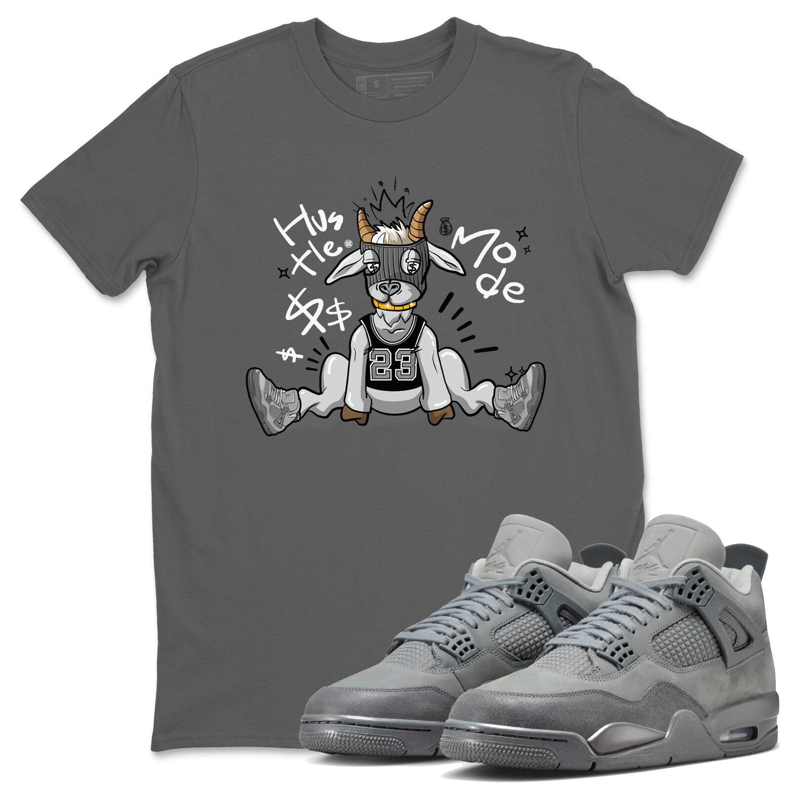 Hustle Goat Sneaker T-Shirt To Match Jordan Jordan 4 SE Wet Cement, FQ7928-001 T-Shirt, Sneaker Match Tee