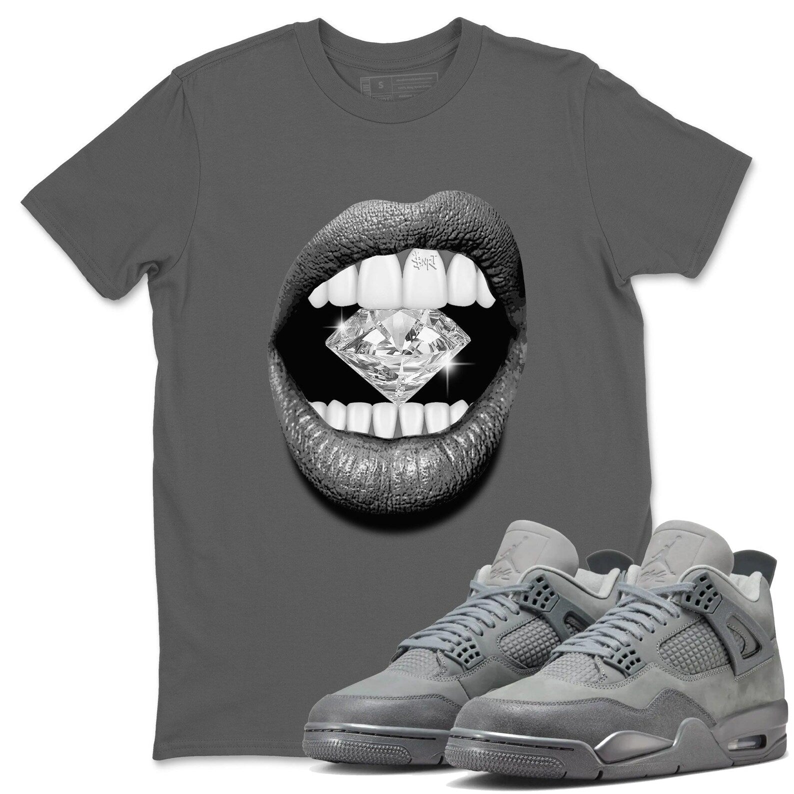 Lips Diamond Sneaker T-Shirt To Match Jordan 4s Wet Cement, FQ7928-001 T-Shirt, Sneaker Match Tee