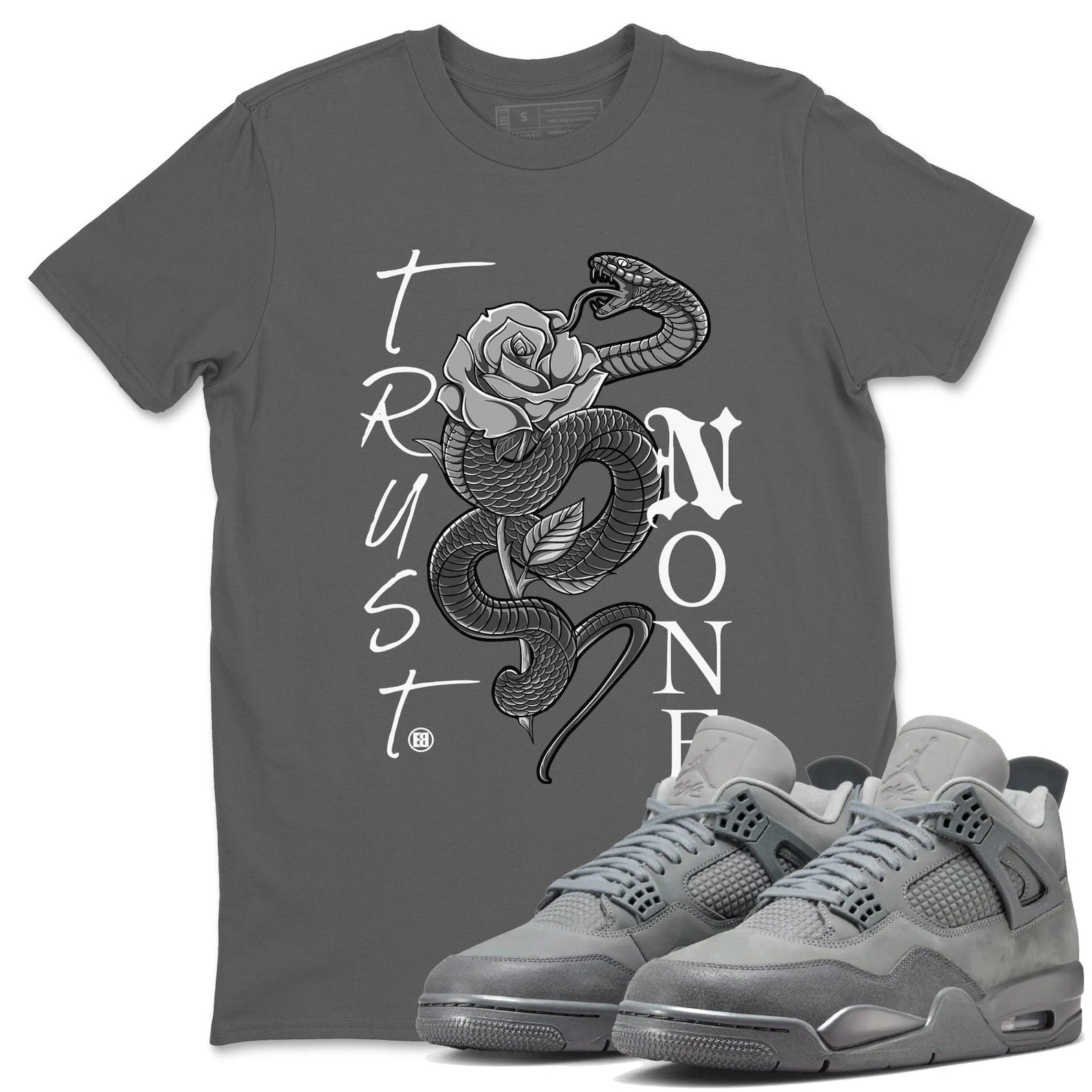 Trust None Sneaker T-Shirt To Match Jordan 4s Wet Cement, FQ7928-001 T-Shirt, Sneaker Match Tee
