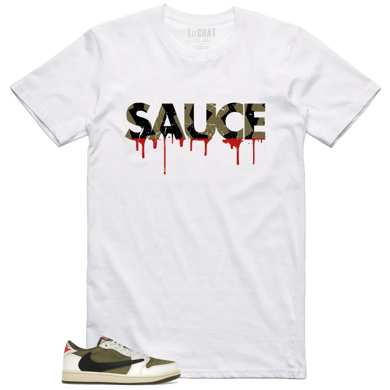 Sauce Tee to Match Your Jordan 1 Low x Travis Scott Medium Olive DM7866-200 T-Shirt, Sneaker Match Tee