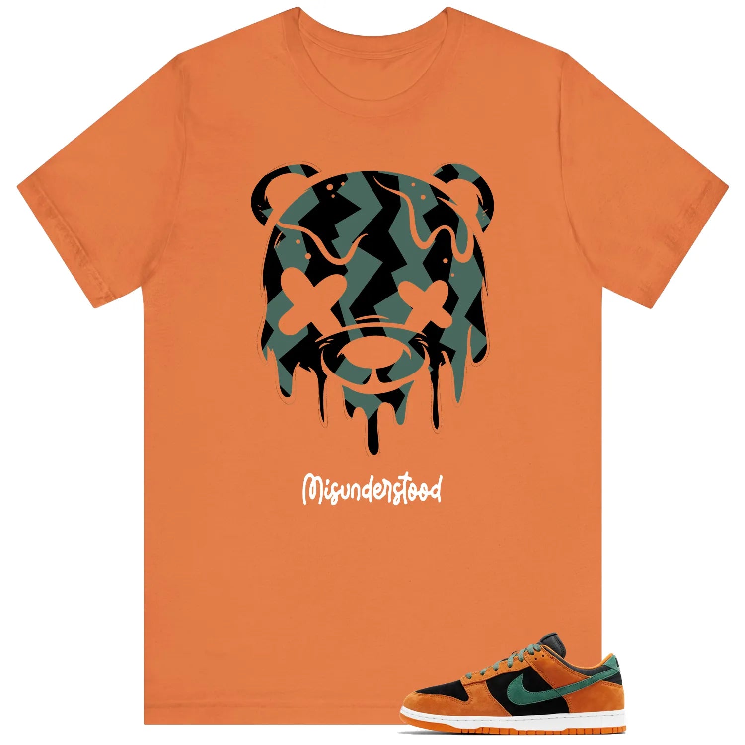 Dunk Low Ceramic Black Nori  Matching Tee  Drippy Bear Graphic DA1469-001 T-Shirt, Sneaker Match Tee