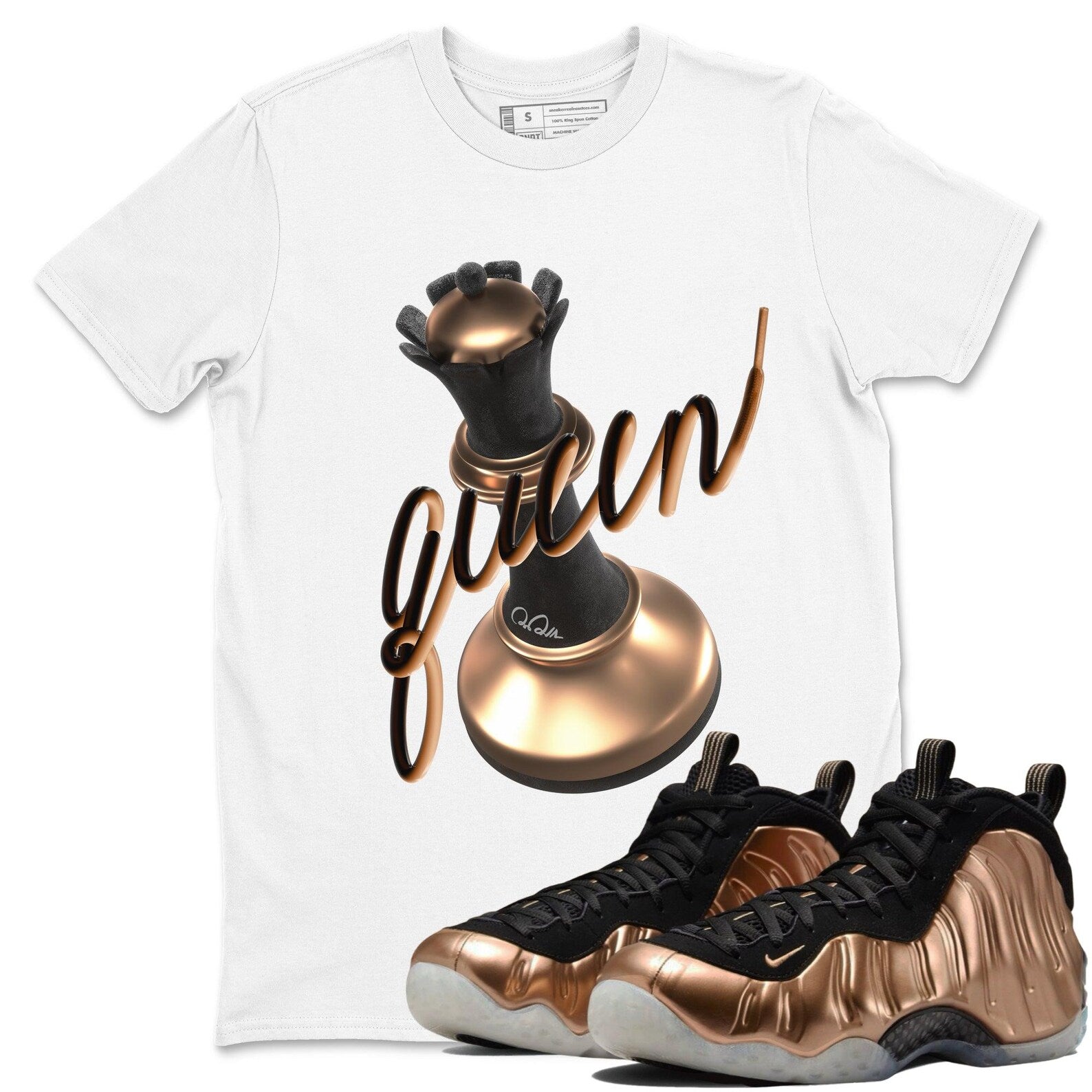 3D Queen Unisex Cotton T-Shirt To Match Air Foamposite One Metallic Copper, FZ9902-001 T-Shirt, Sneaker Match Tee