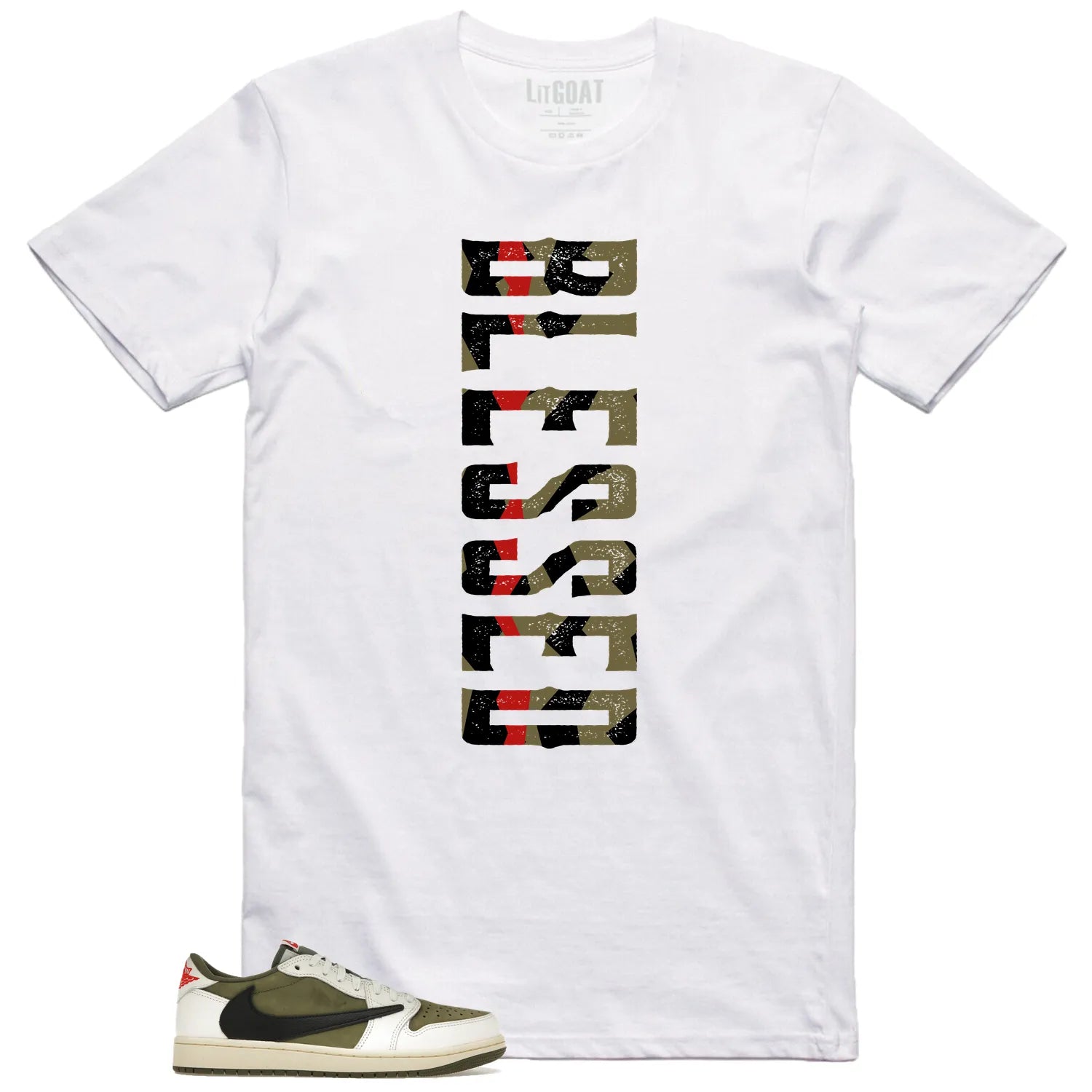Blessed Tee | Jordan 1 Low x Travis Scott Medium Olive Match DM7866-200 T-Shirt, Sneaker Match Tee