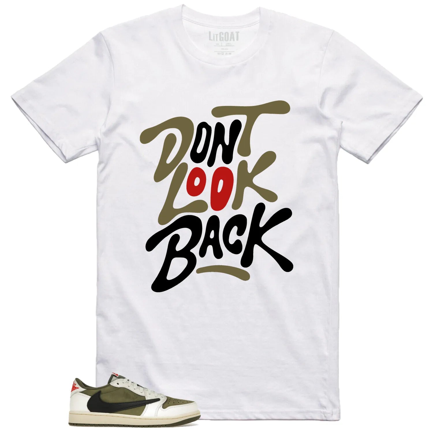 Jordan 1 Low x Travis Scott Medium Olive Style: Don’t Look Back Shirt DM7866-200 T-Shirt, Sneaker Match Tee