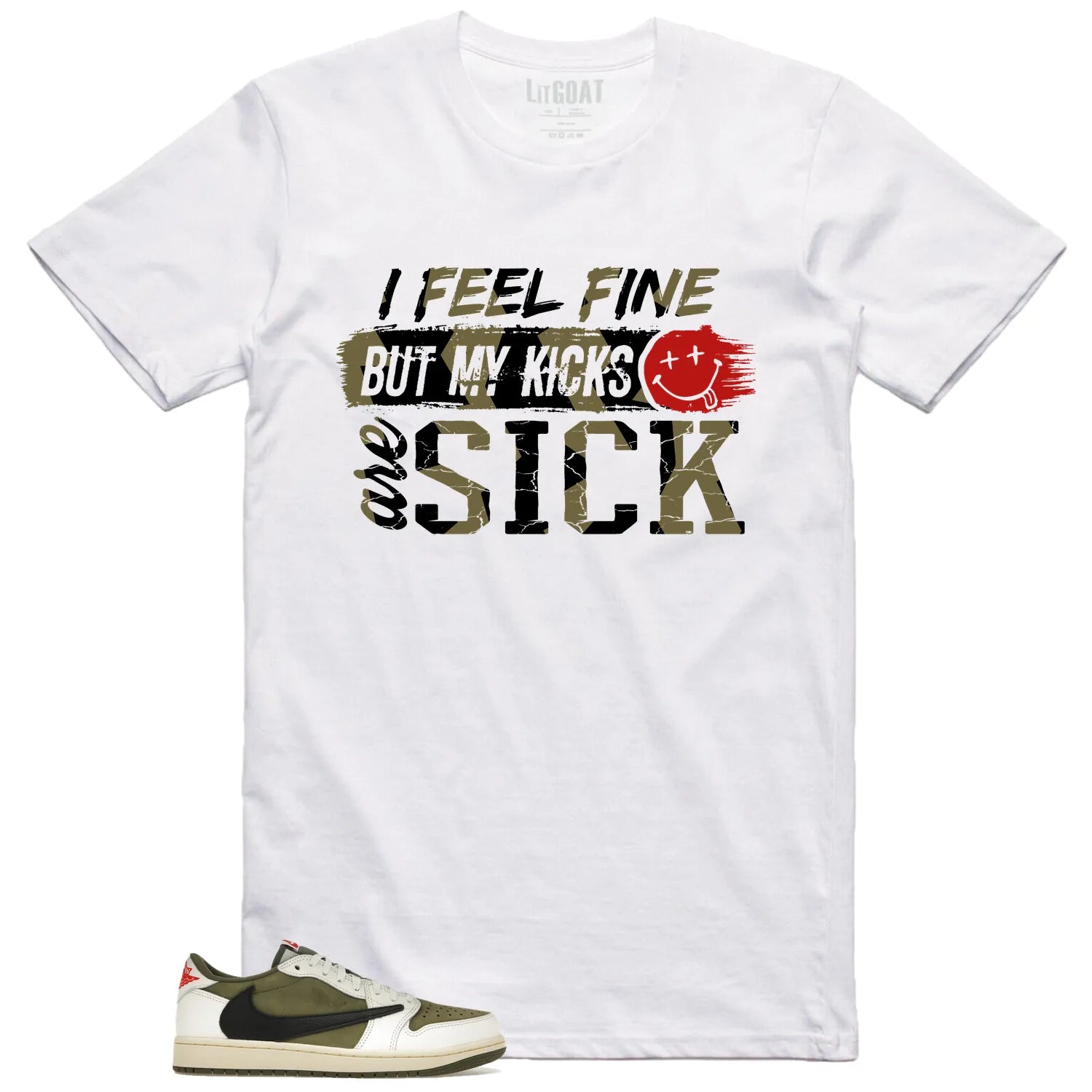 Jordan 1 Low x Travis Scott Medium Olive Match: Sick Kicks Shirt DM7866-200 T-Shirt, Sneaker Match Tee