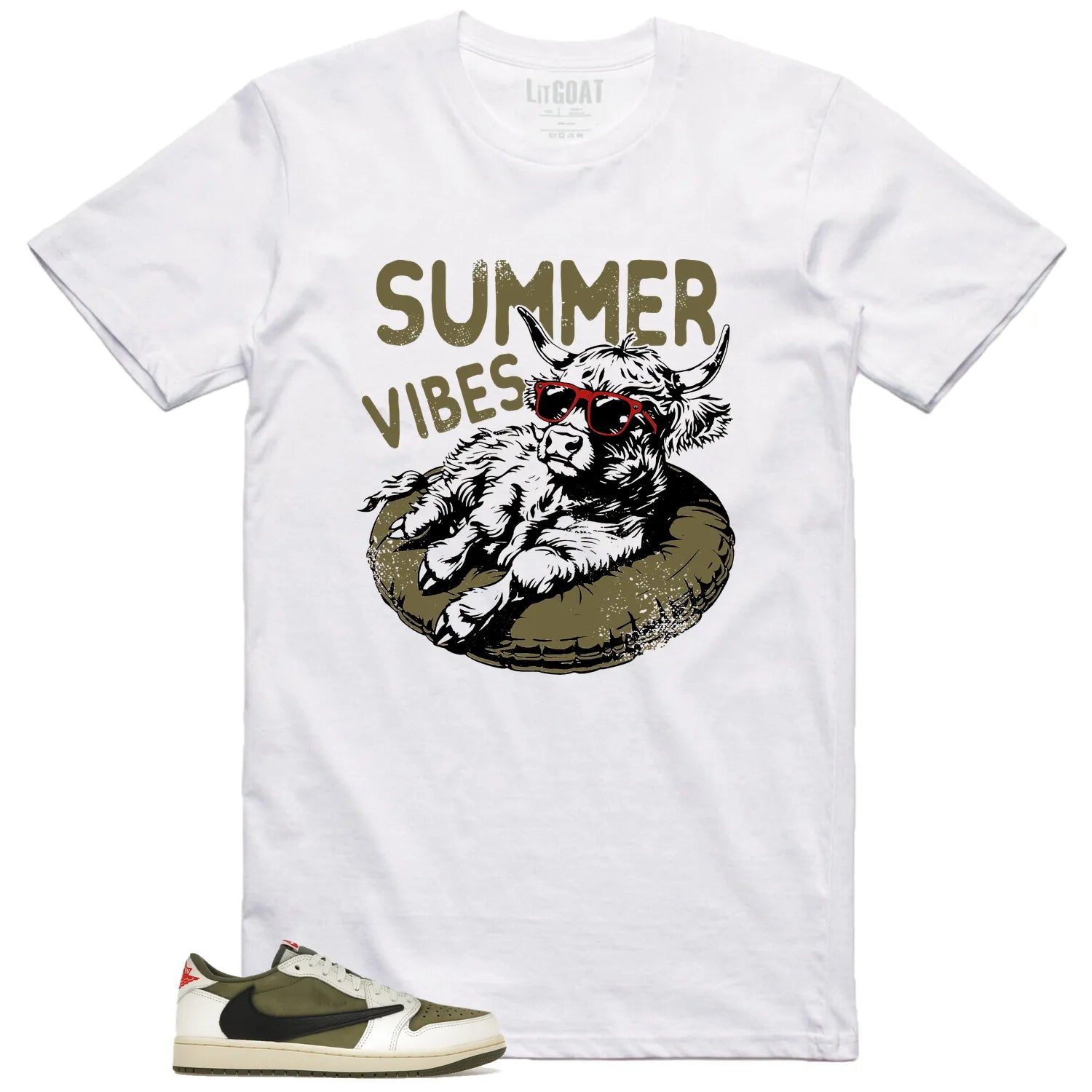 Summer Vibes Tee to Go with Jordan 1 Low x Travis Scott Medium Olive DM7866-200 T-Shirt, Sneaker Match Tee