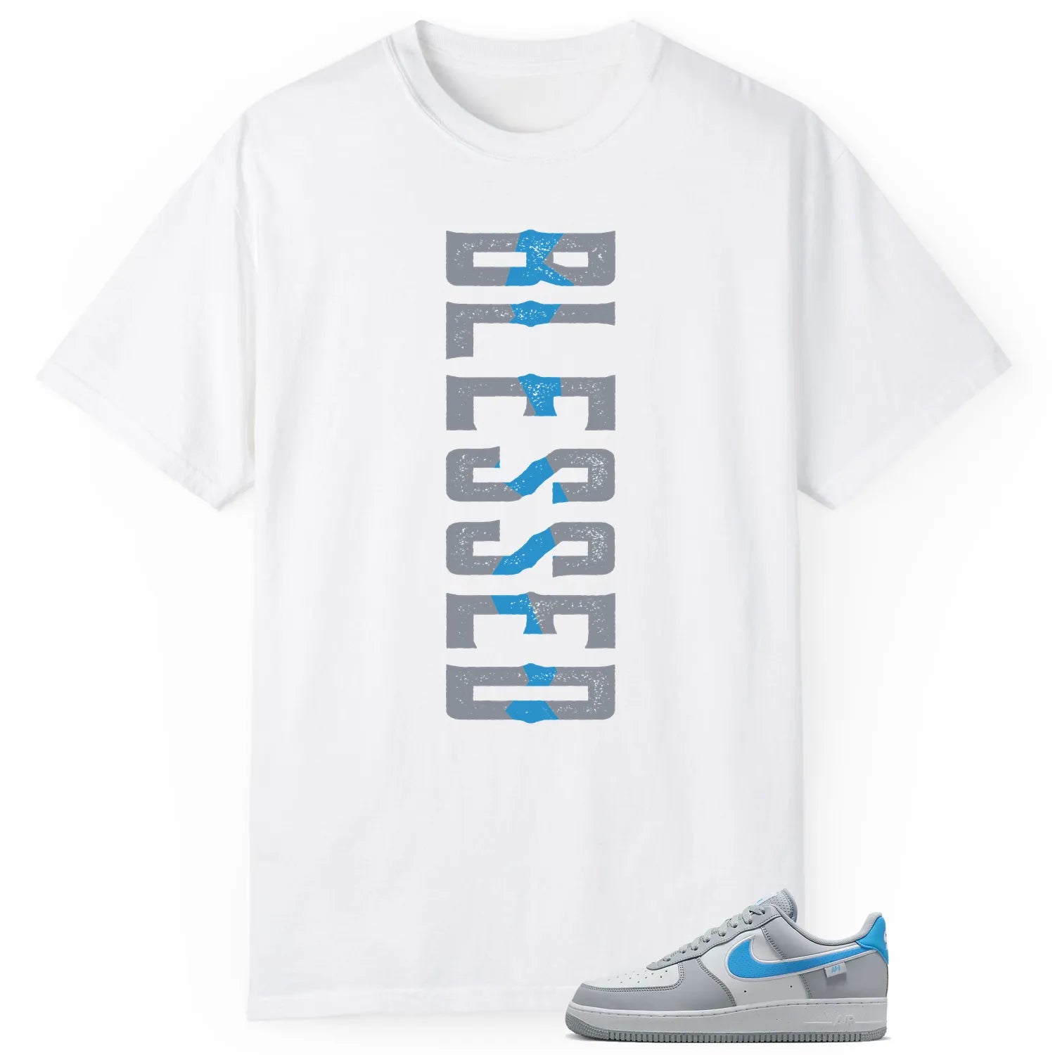 Blessed Tee | Air Force 1 Low '07 Next Nature Wolf Grey University Blue Match HM0721-001 T-Shirt, Sneaker Match Tee