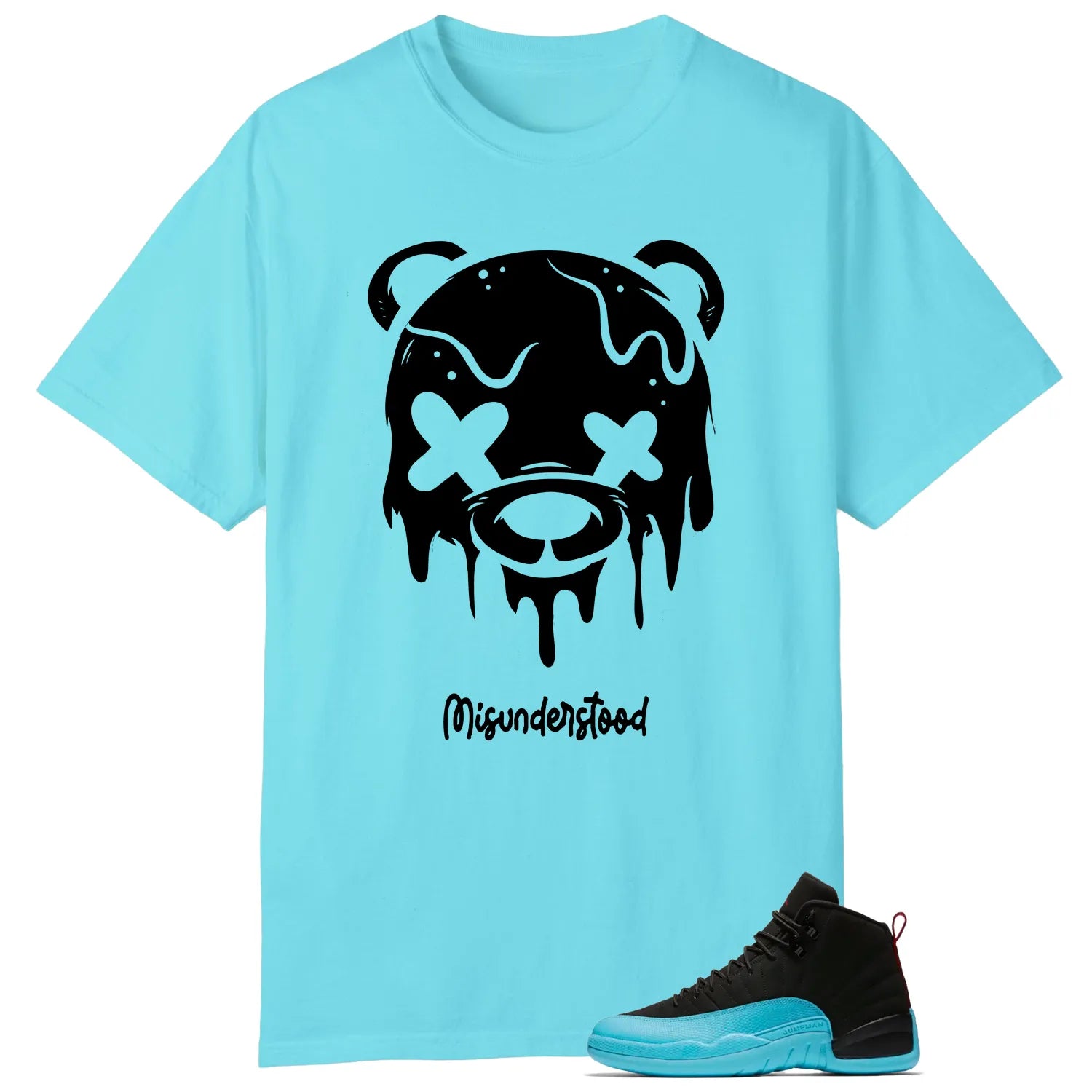 AIR JORDAN 12 GAMMA BLUE Matching Tee  Drippy Bear Graphic 130690-027 T-Shirt, Sneaker Match Tee