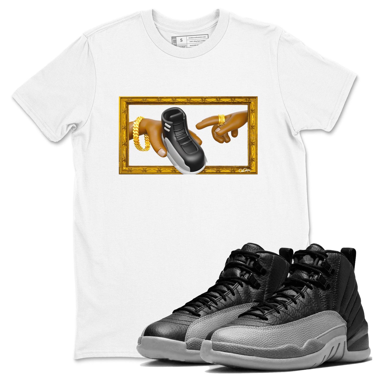 The Creation Of Adam Unisex Shirts To Match Jordans 12s Retro Black Wolf Grey, CT8013-010 T-Shirt, Sneaker Match Tee