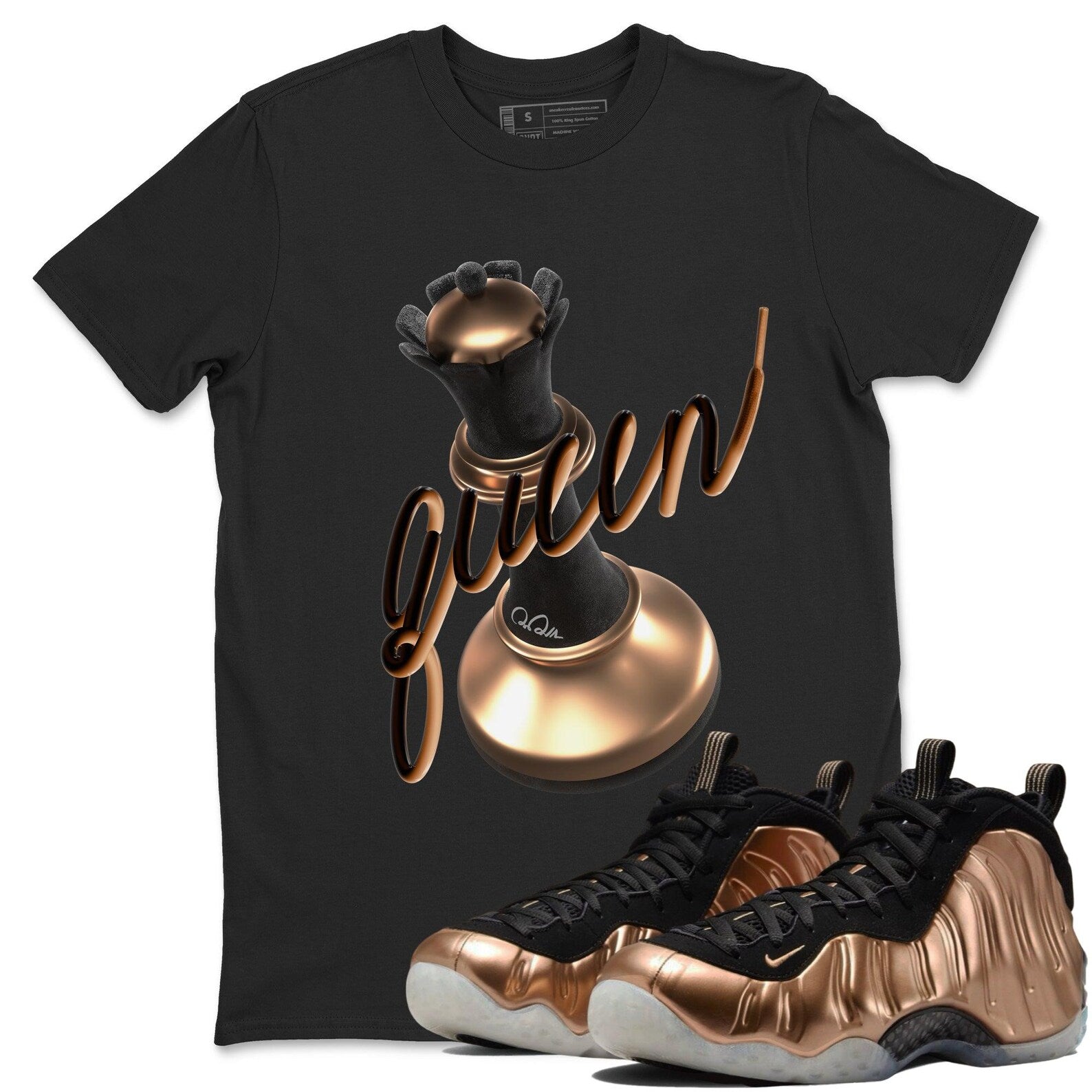 3D Queen Unisex Cotton T-Shirt To Match Air Foamposite One Metallic Copper, FZ9902-001 T-Shirt, Sneaker Match Tee