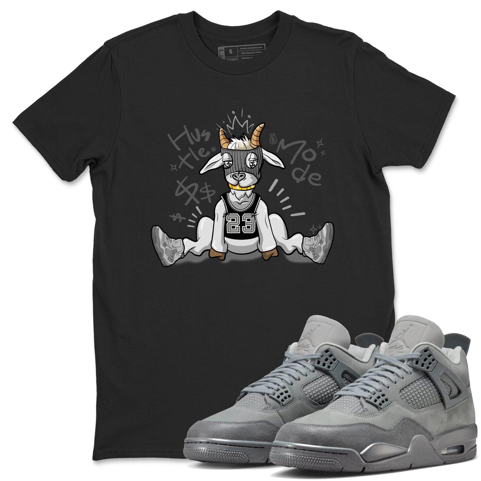 Hustle Goat Sneaker T-Shirt To Match Jordan Jordan 4 SE Wet Cement, FQ7928-001 T-Shirt, Sneaker Match Tee