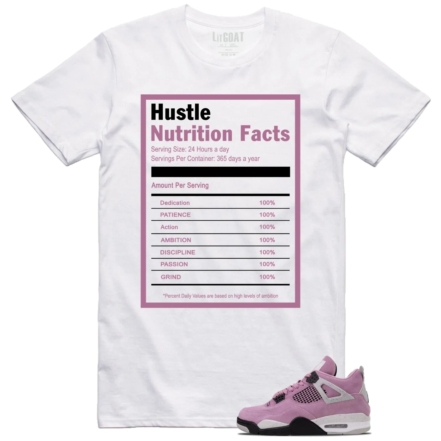 Hustle Facts: Motivational Graphic for WMNS Air Jordan 4 Retro Orchid AQ9129-501 T-Shirt, Sneaker Match Tee