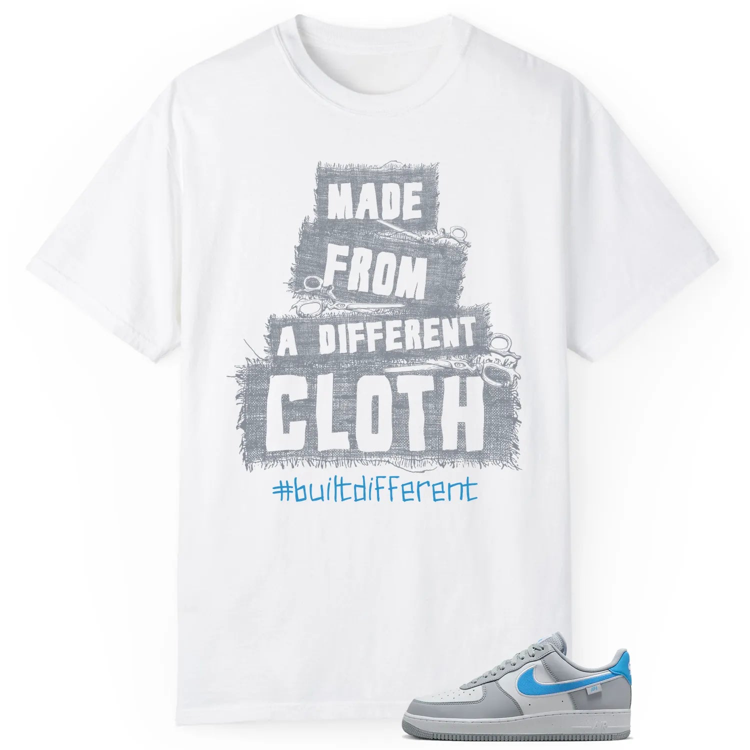 Built Different Tee for Air Force 1 Low '07 Next Nature Wolf Grey University Blue HM0721-001 T-Shirt, Sneaker Match Tee