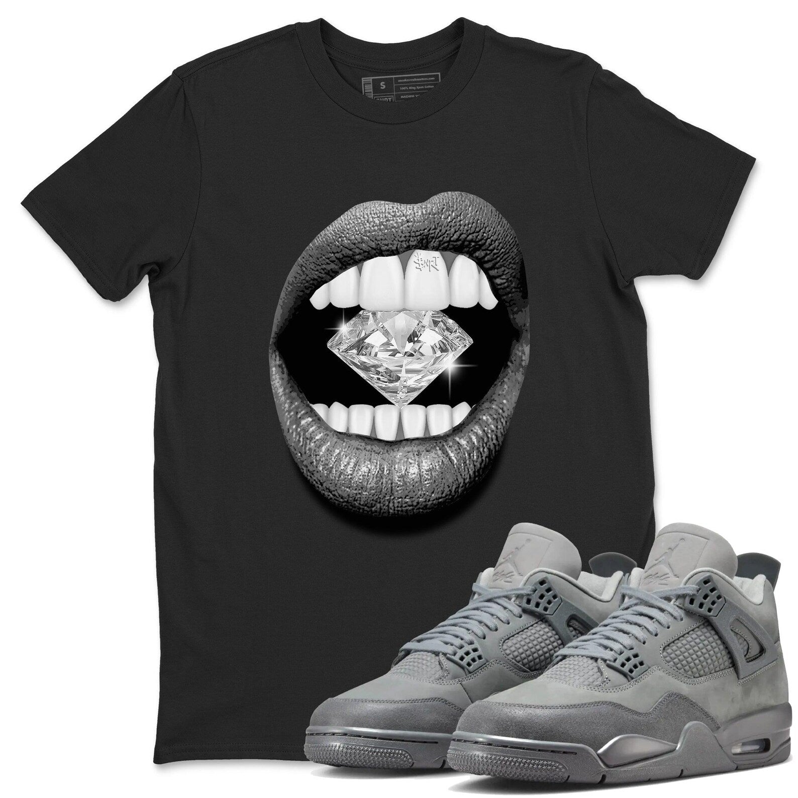Lips Diamond Sneaker T-Shirt To Match Jordan 4s Wet Cement, FQ7928-001 T-Shirt, Sneaker Match Tee