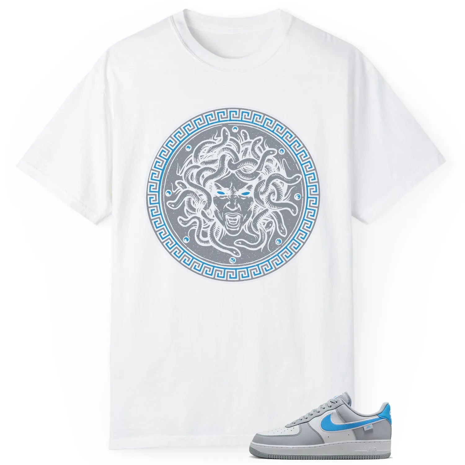 Medusa Tee for Air Force 1 Low '07 Next Nature Wolf Grey University Blue Kicks HM0721-001 T-Shirt, Sneaker Match Tee