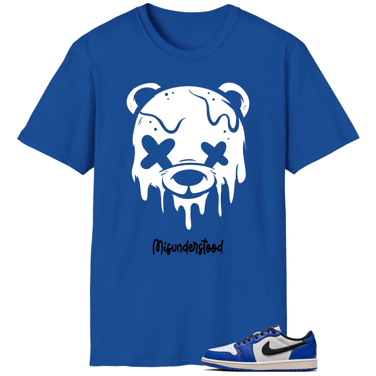 Air Jordan 1 Low Game Royal Matching Tee , Drippy Bear Graphic CZ0790-140 T-Shirt, Sneaker Match Tee