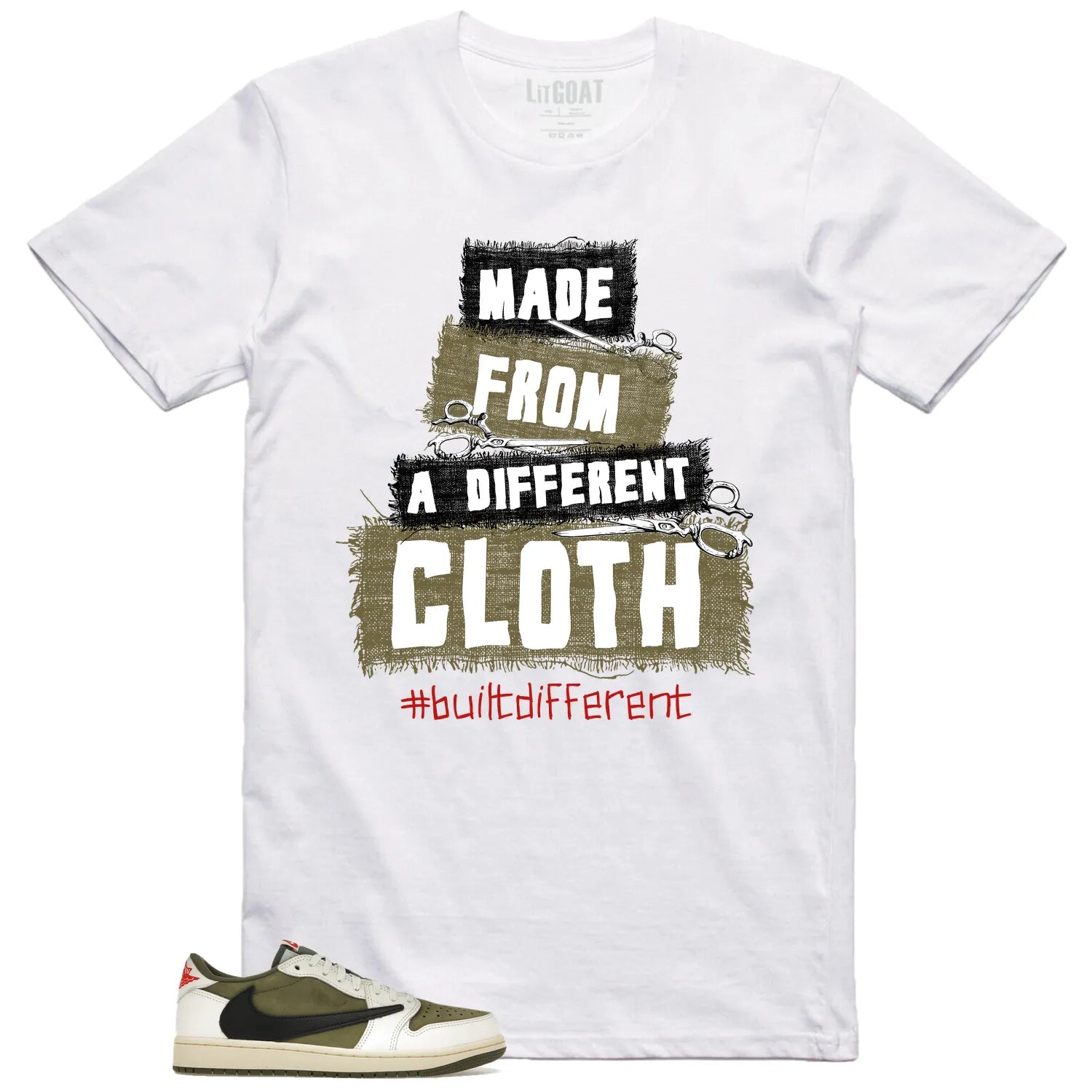 Built Different Tee for Jordan 1 Low x Travis Scott Medium Olive DM7866-200 T-Shirt, Sneaker Match Tee