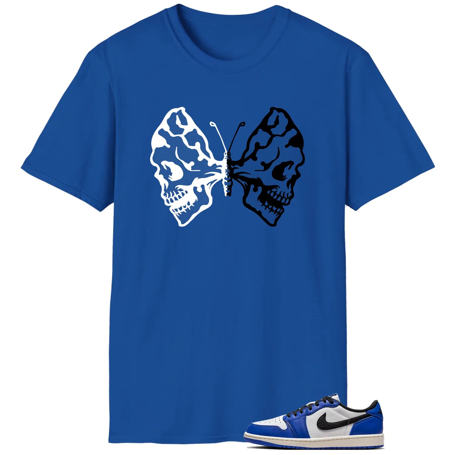 Butterfly Skulls Shirt for Air Jordan 1 Low Game Royal Fans CZ0790-140 T-Shirt, Sneaker Match Tee