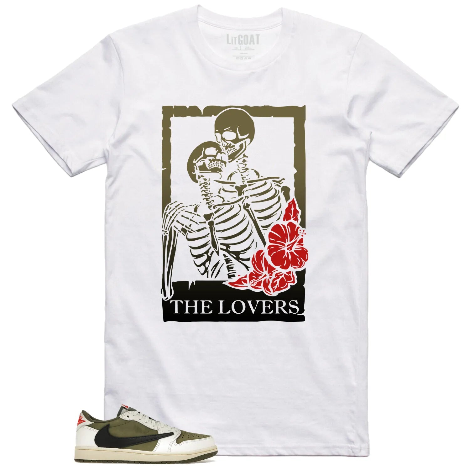 Lovers Tee for Jordan 1 Low x Travis Scott Medium Olive Sneakers DM7866-200 T-Shirt, Sneaker Match Tee