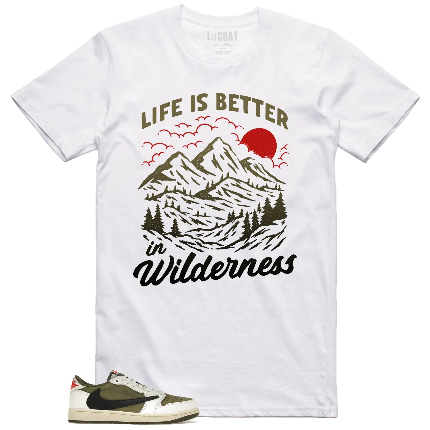 Wilderness Tee  Perfect with Jordan 1 Low x Travis Scott Medium Olive DM7866-200 T-Shirt, Sneaker Match Tee