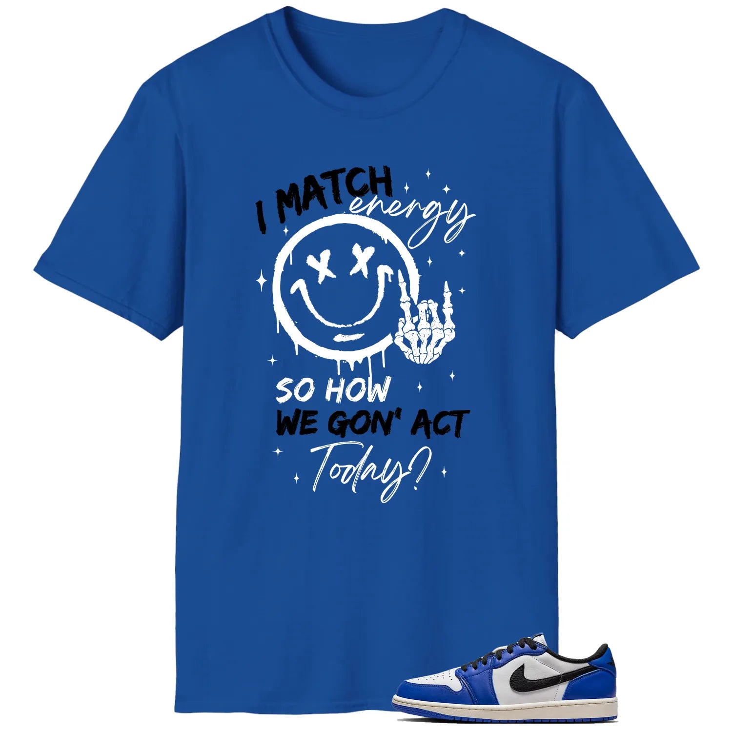 Air Jordan 1 Low Game Royal Matching Tee Shirt , Match Energy CZ0790-140 T-Shirt, Sneaker Match Tee