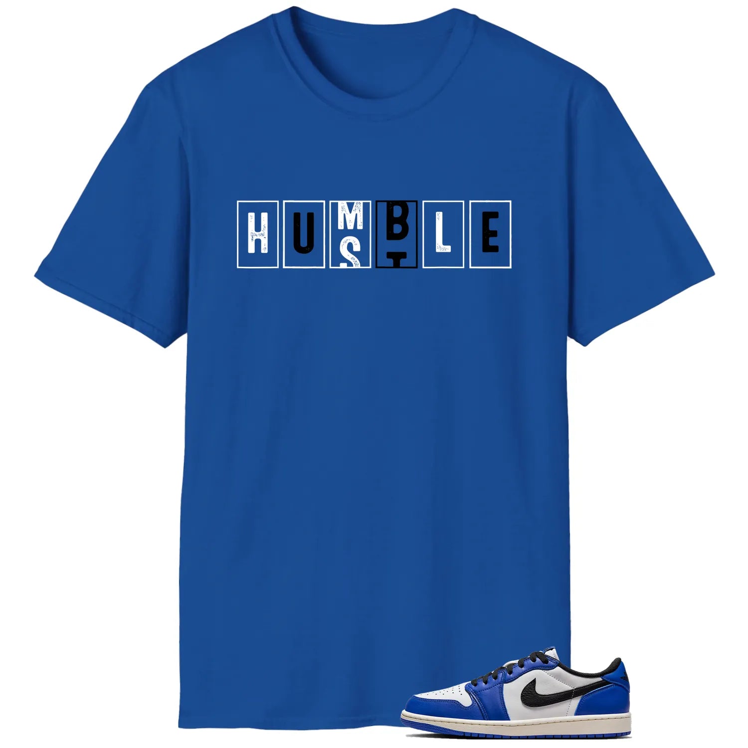 Air Jordan 1 Low Game Royal , Hustle Humble T-Shirt CZ0790-140 T-Shirt, Sneaker Match Tee