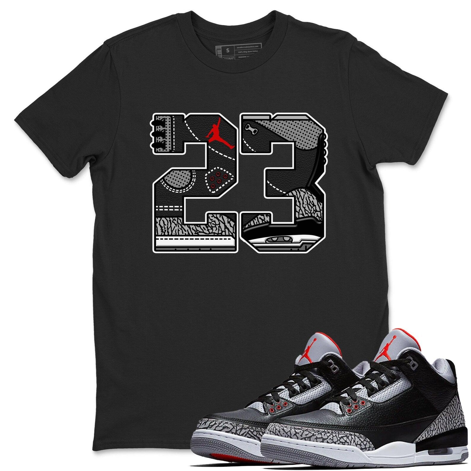 23 Unisex Graphic T-Shirts To Match Sneakers 3s Retro Black Cement, DN3707-010 T-Shirt, Sneaker Match Tee