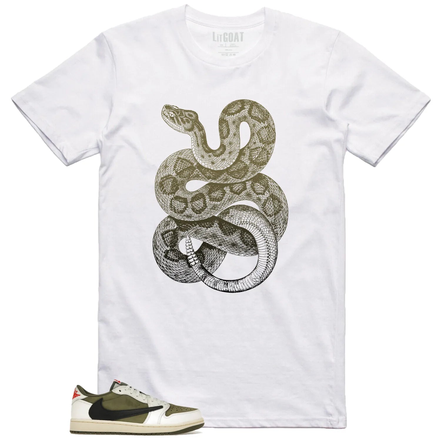 Python Snake Shirt for Jordan 1 Low x Travis Scott Medium Olive Sneaker DM7866-200 T-Shirt, Sneaker Match Tee