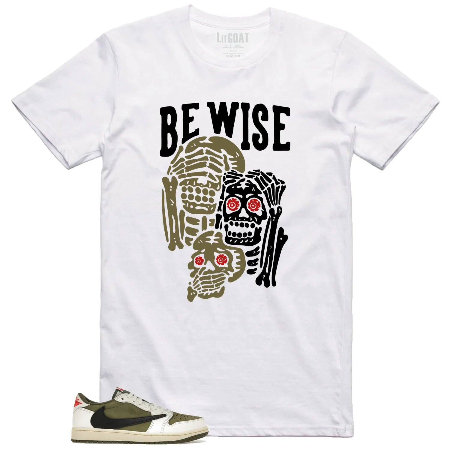 Jordan 1 Low x Travis Scott Medium Olive ‘Be Wise’ Matching Shirt DM7866-200 T-Shirt, Sneaker Match Tee
