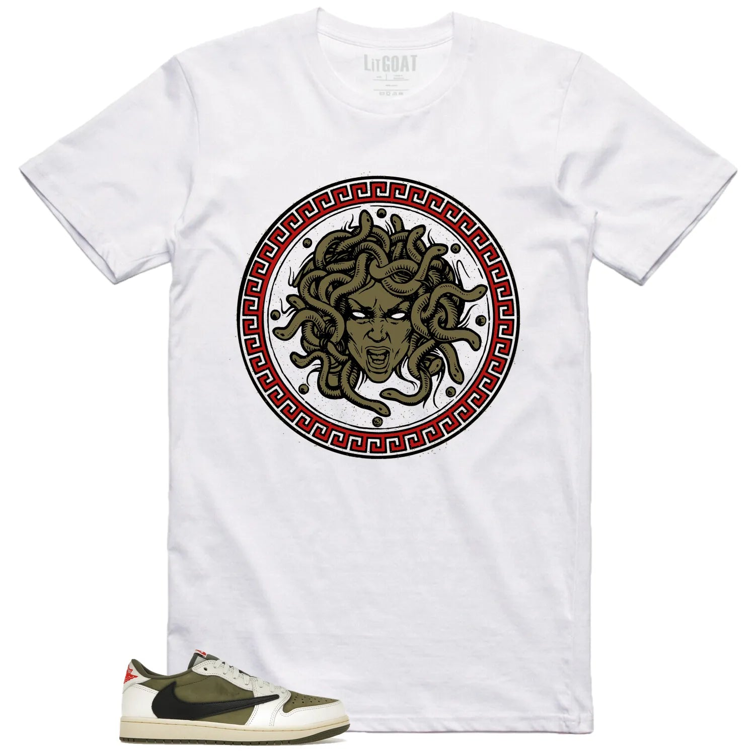 Medusa Tee for Jordan 1 Low x Travis Scott Medium Olive Kicks DM7866-200 T-Shirt, Sneaker Match Tee