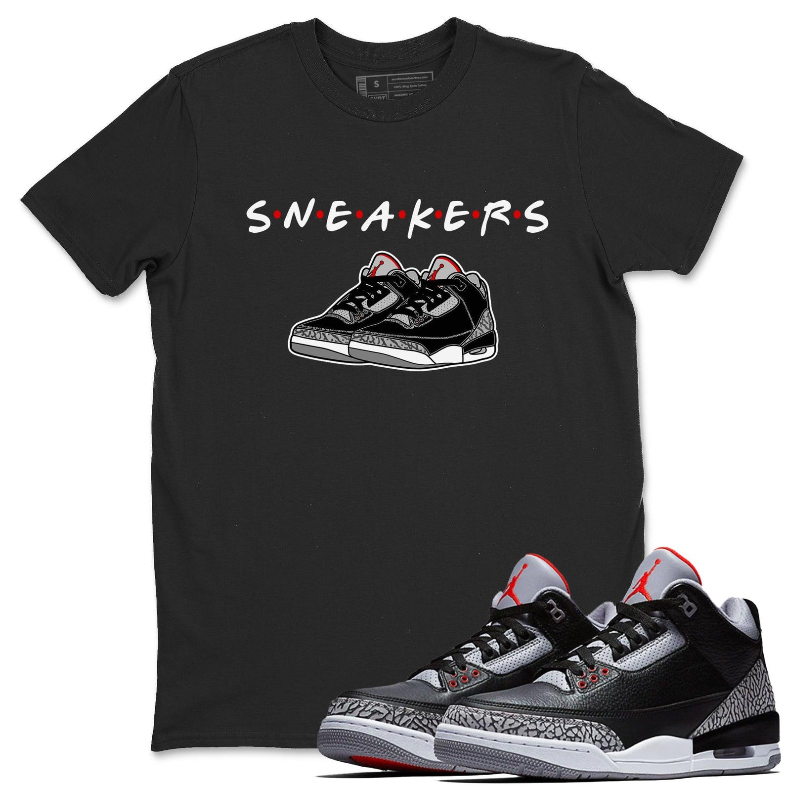 Sneakers Casual Unisex Cotton Sneaker T-Shirt To Match Jordan 3s Black Cement, DN3707-010 T-Shirt, Sneaker Match Tee