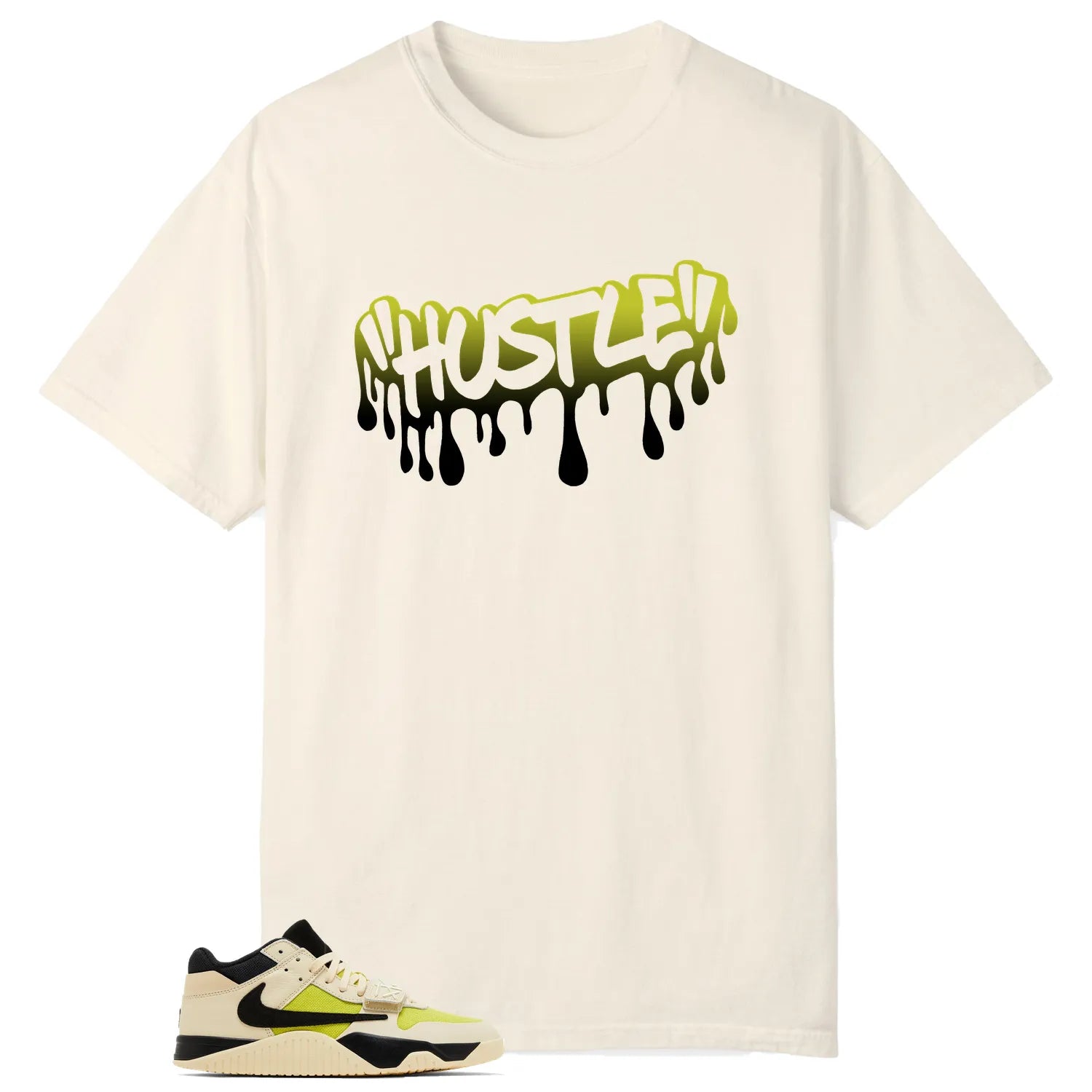 Hustle Drip Tee Matching Jordan Jumpman x Travis Scott Bright Cactus FZ8117-102 T-Shirt, Sneaker Match Tee