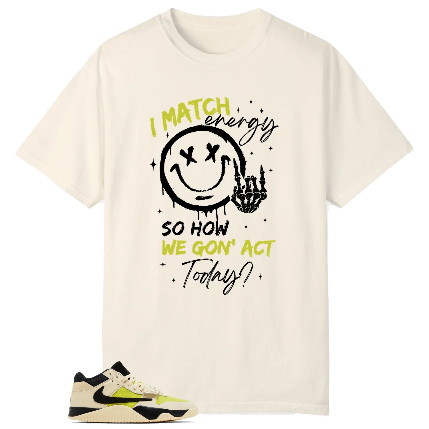 Jordan Jumpman x Travis Scott Bright Cactus Matching Tee Shirt , Match Energy FZ8117-102 T-Shirt, Sneaker Match Tee