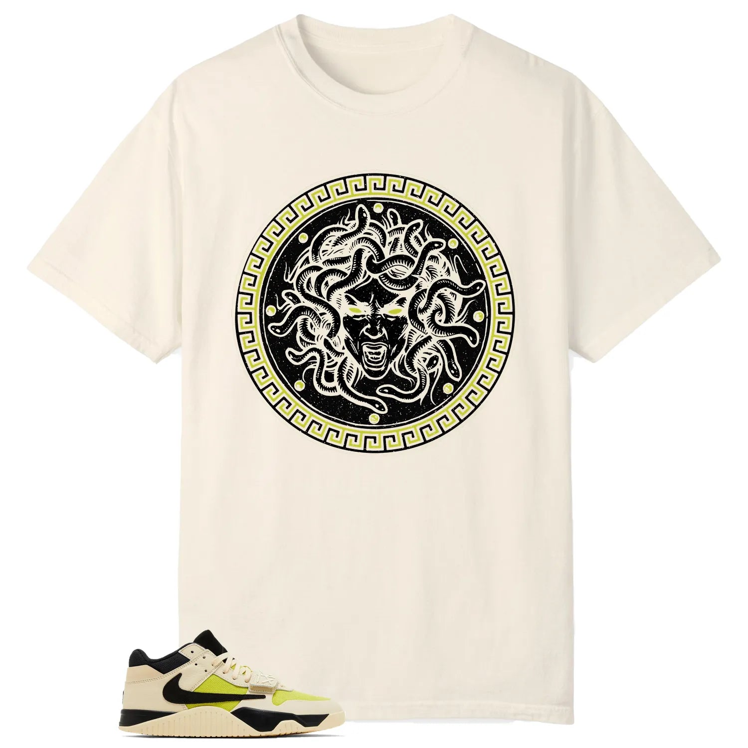 Medusa Tee for Jordan Jumpman x Travis Scott Bright Cactus Kicks FZ8117-102 T-Shirt, Sneaker Match Tee