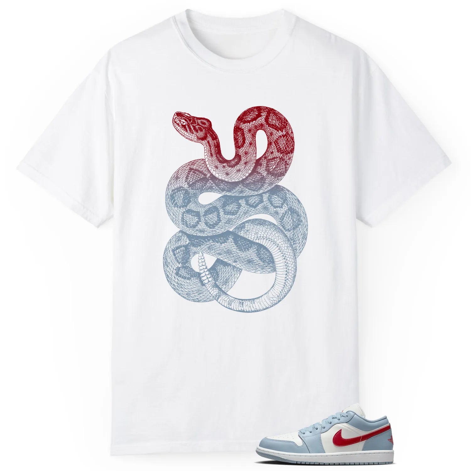 Python Snake Shirt for Jordan 1 Low Blue Whisper Dune Red Sneaker DC0774-164 T-Shirt, Sneaker Match Tee