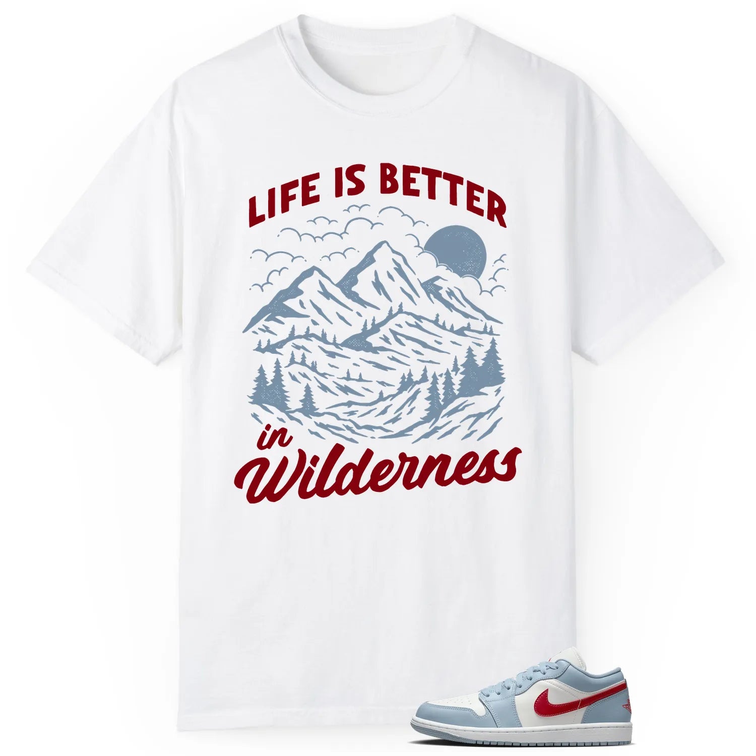 Wilderness Tee , Perfect with Jordan 1 Low Blue Whisper Dune Red DC0774-164 T-Shirt, Sneaker Match Tee