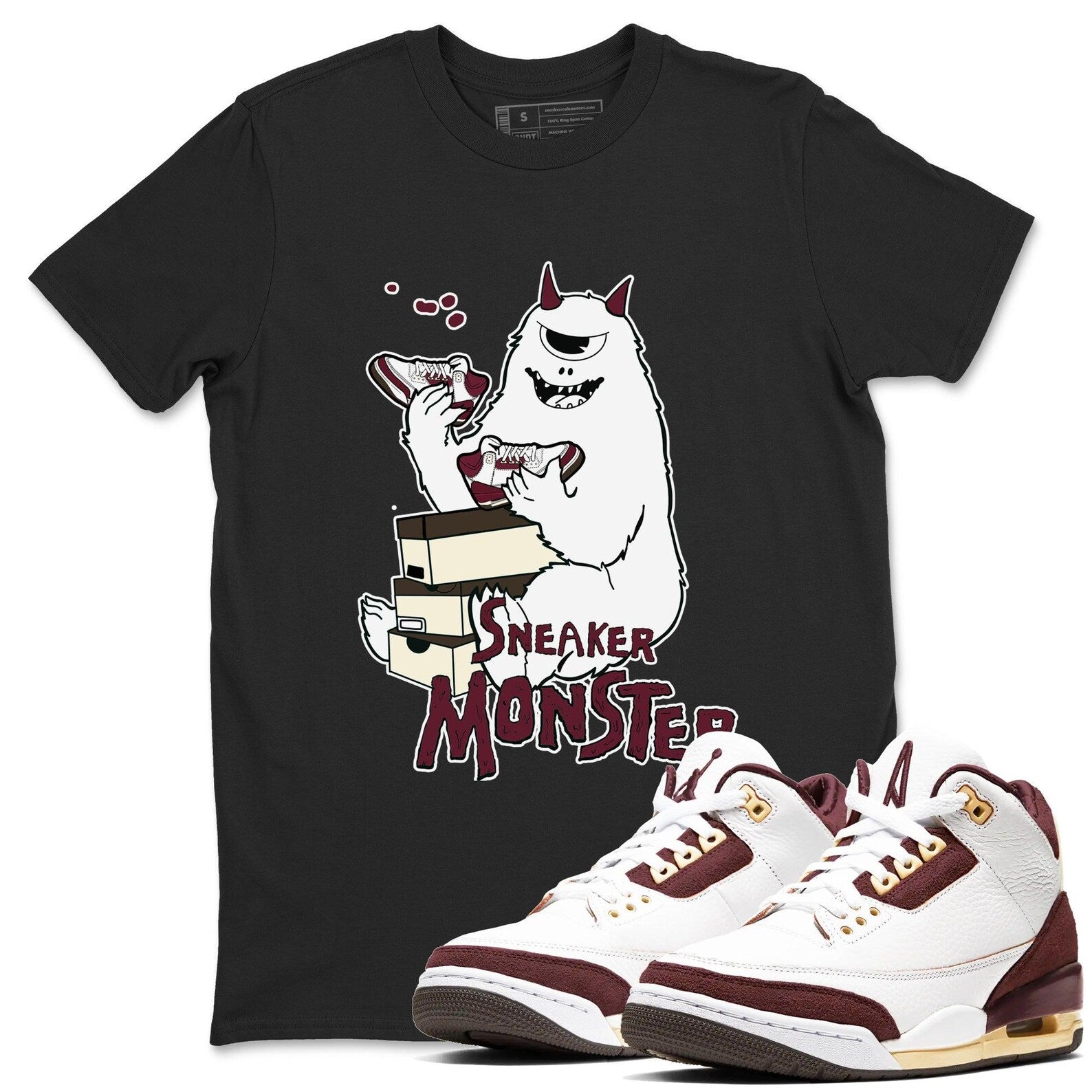 Sneaker Monster Unisex Shirts To Match Jordans 3s A Ma Maniere x Burgundy Crush, FZ4811-100 T-Shirt, Sneaker Match Tee