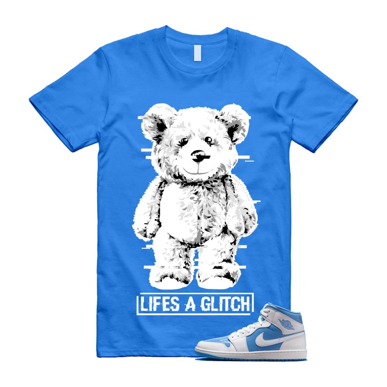 1 Legend Blue White Mid T Shirt Match GLITCH FZ2142-114 T-Shirt, Sneaker Match Tee