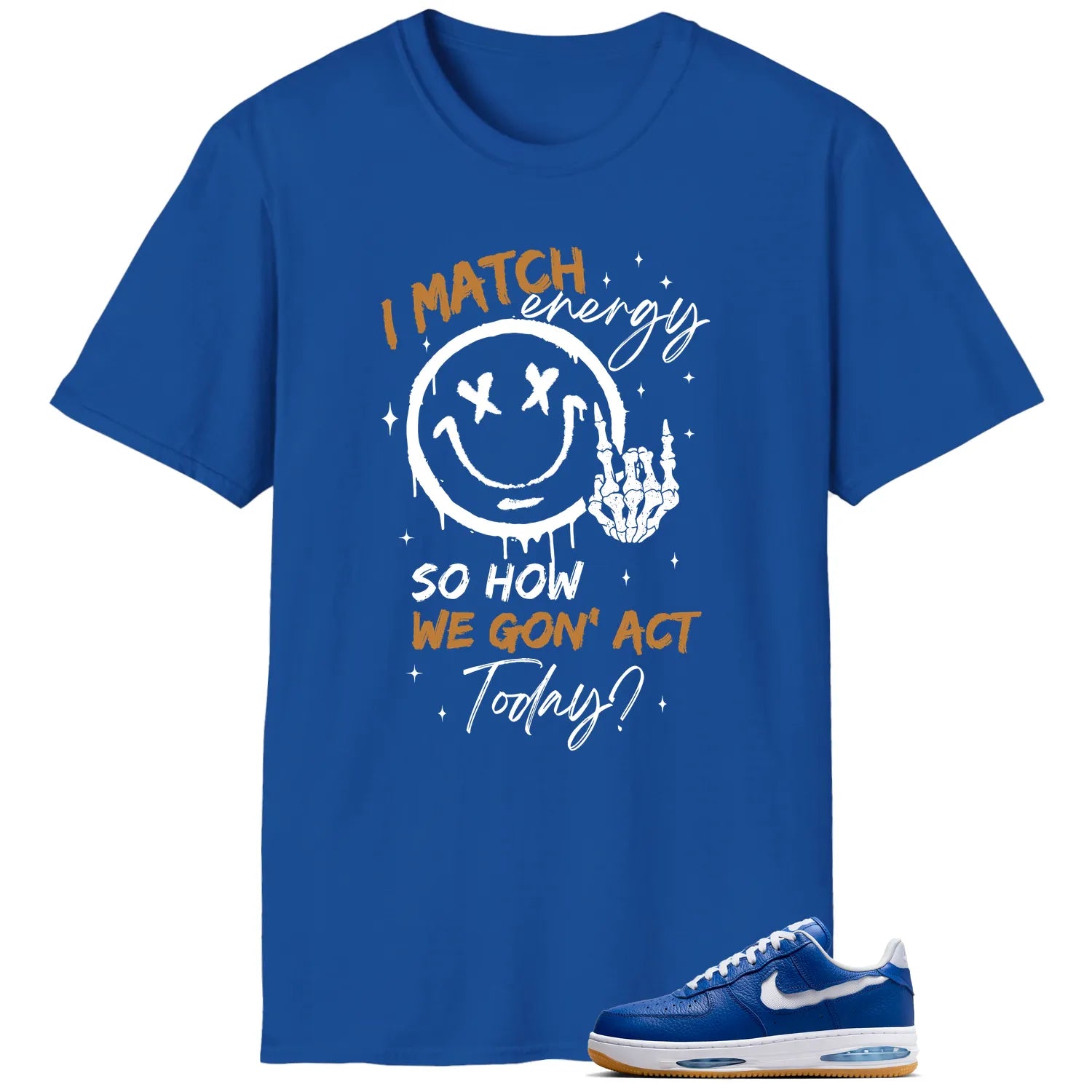 Air Force 1 Low Evo Team Royal Matching Tee Shirt , Match Energy HF3630-400 T-Shirt, Sneaker Match Tee